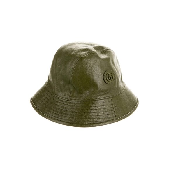 NWT Gucci Leather Double G Bucket Hat Dark Green 100% Authentic Sz S - Picture 2 of 12